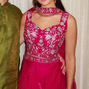 Magenta Embroidered Lehenga Choli Set with Dupatta | Indian Wedding Outfit